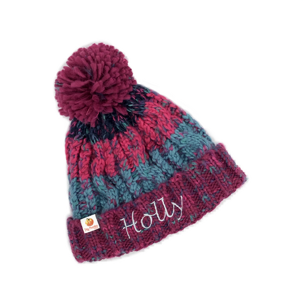 Pumpkin Baby Personalised Corkscrew Pom Pom Beanie